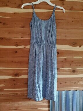 Blue Printed Spaghetti-Strap Midi Dress